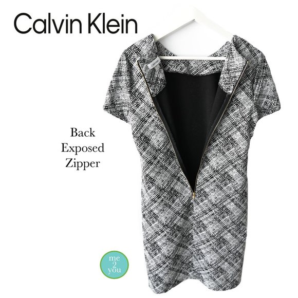 CALVIN KLEIN Black & White Abstract Print Dress - Size 10 - Picture 4 of 11